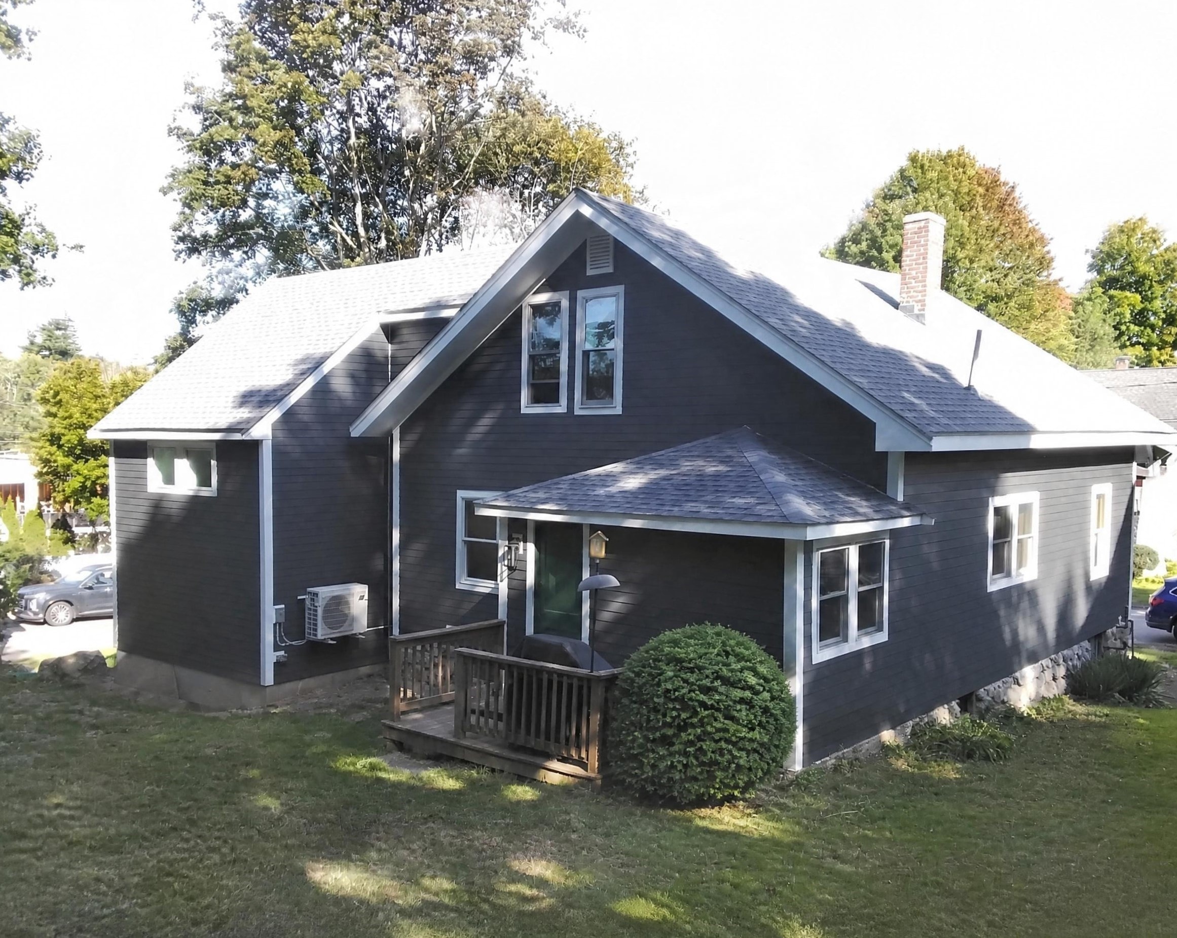 Colonial Home, Lexington — after, rear aerial view with deck
