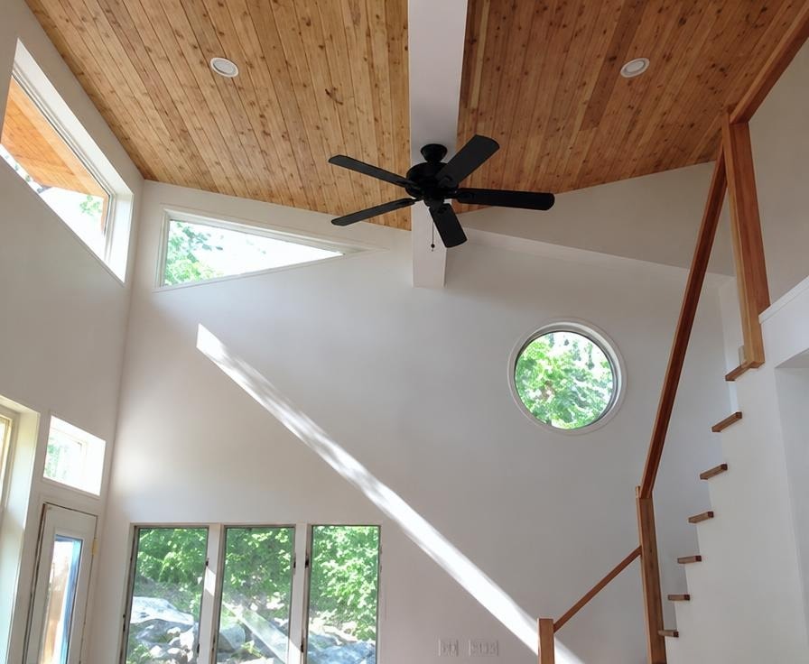 Interior — vaulted wood ceiling with clerestory windows
