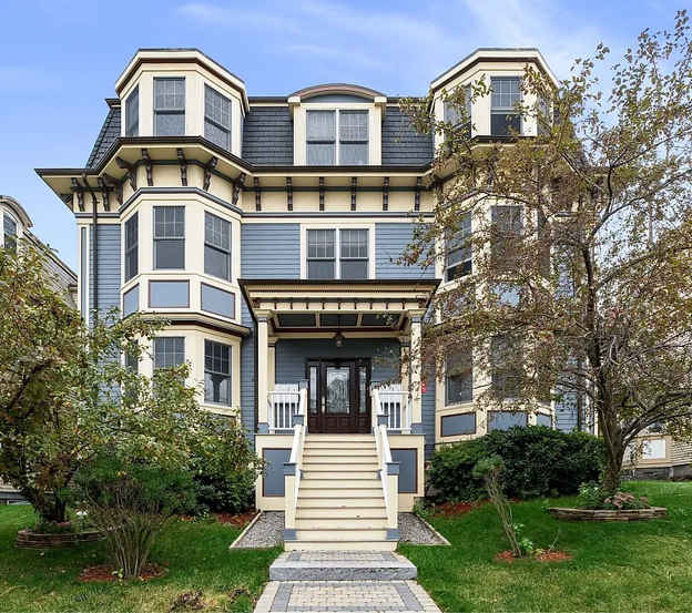 Victorian style exterior — front entrance with bay windows