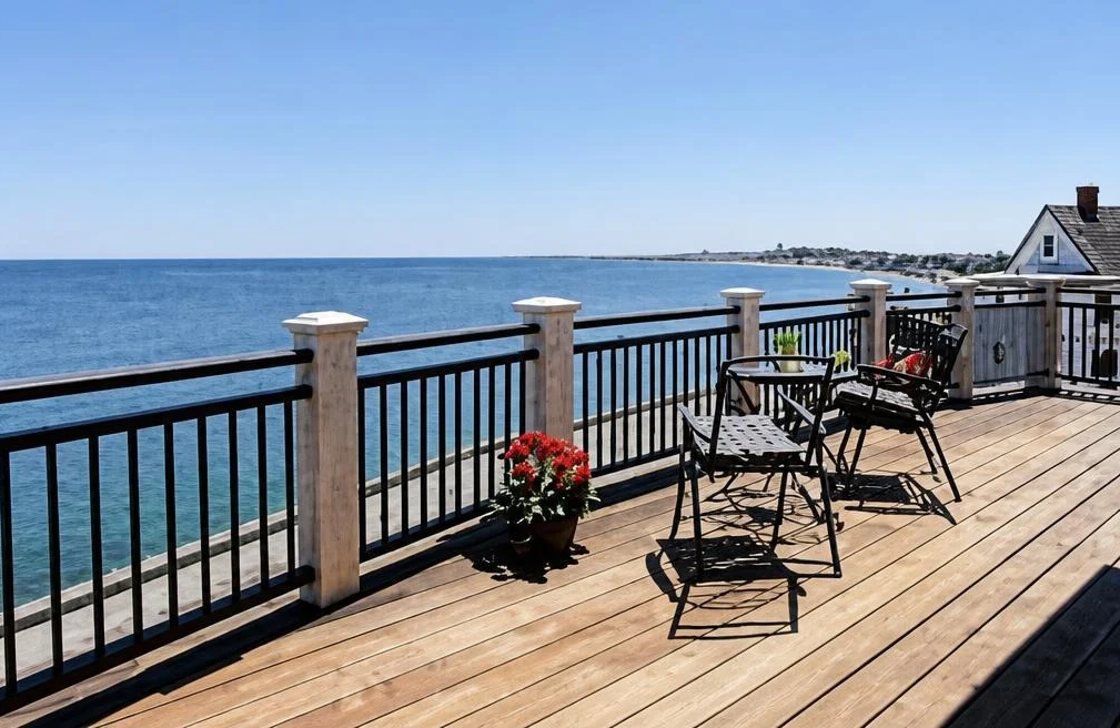 Oceanfront deck with seating