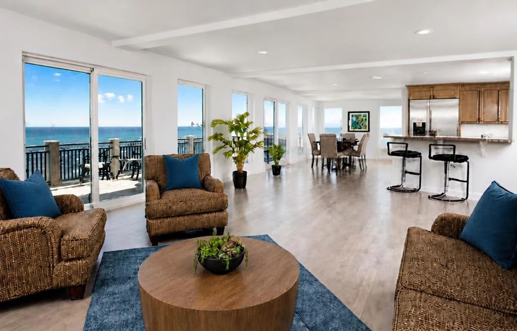 Open-concept living area with ocean views